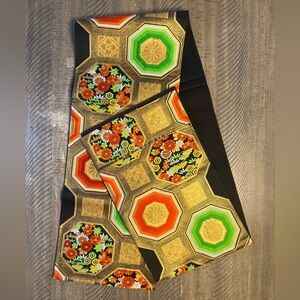 Vintage Japanese obi black background silk reverse side
